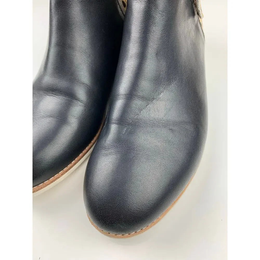 Rollie Nation Side Zip Boots Ankle Booties Black Cheetah Leather Women's 37 US 6